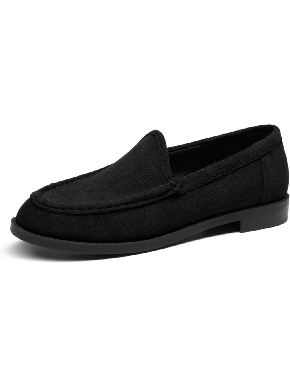 Women's Suede Black Loafers Slip On Flats Closed Toe Business Casual Shoes